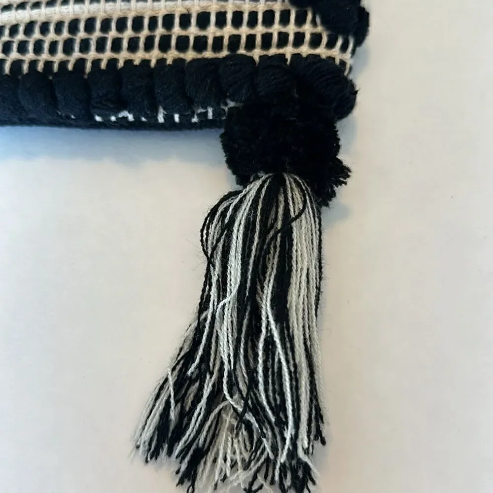 AMERICA & BEYOND Women's Woven Fringe Crossbody Bag Purse Black/White